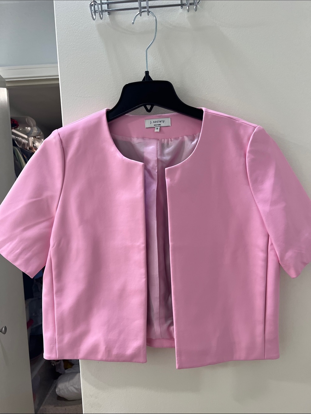 J.society Pink Cropped Open Front Jacket
